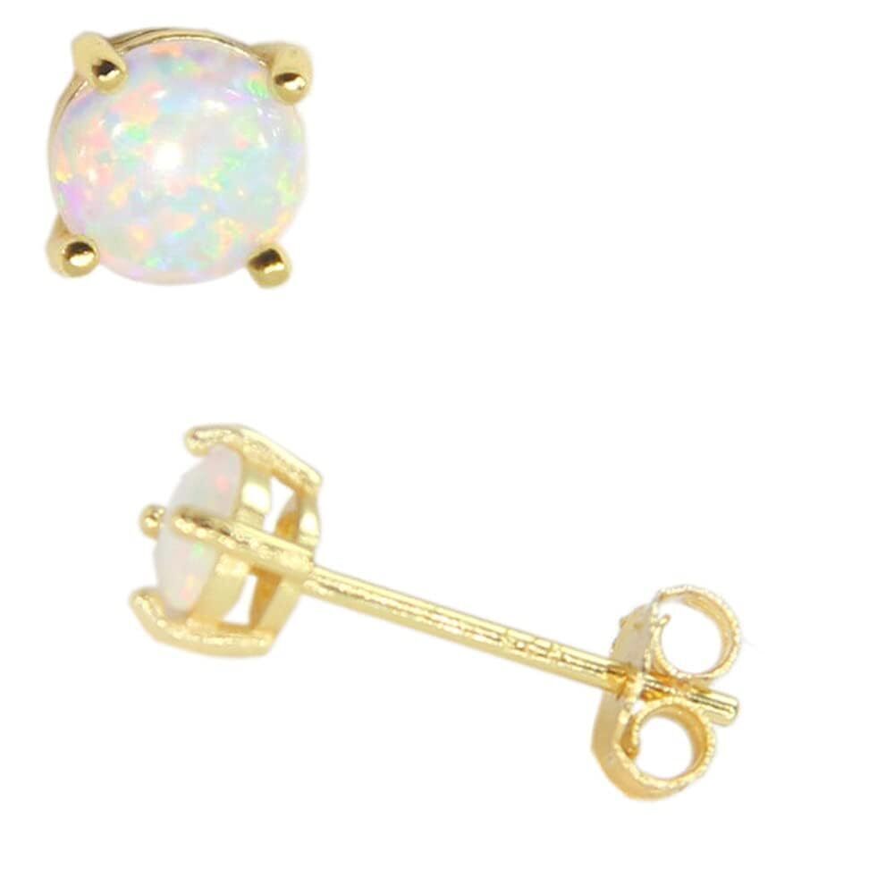 Gold Plating Sterling Silver Light Fire Opal Stud Earrings for Women 4MM Faux
